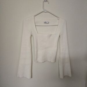 Hollister White Ribbed Cozy Square Neck Bell Sleeve Jumper Sweater Size Small